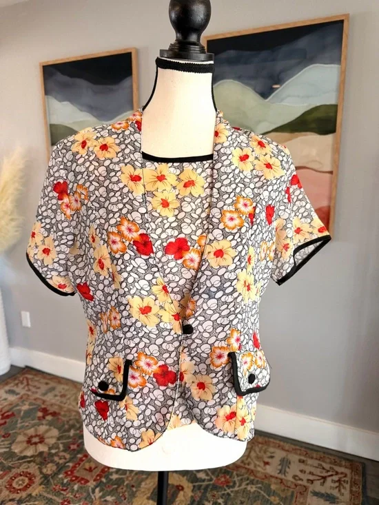Vintage Yellow & Red Floral Short Sleeve Tank and Topper - Picture 11 of 12